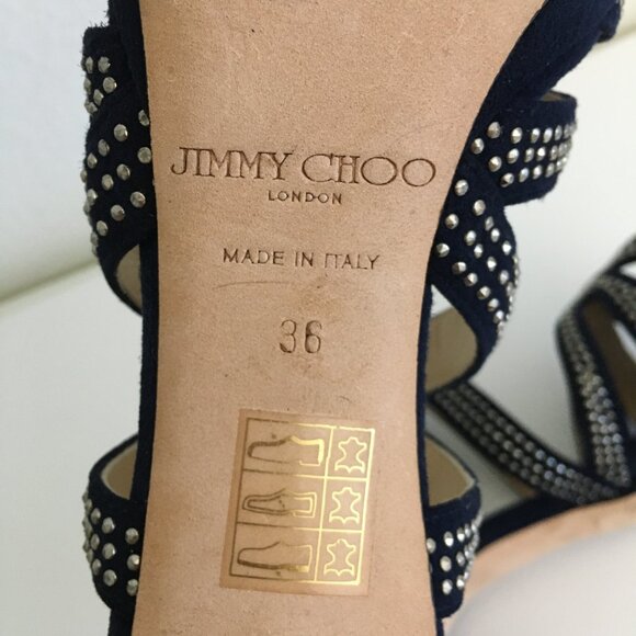 Jimmy Choo Womens 36-6US Karla Suede Mini Studs Navy/Silver Dust Bag Box 4"Heels - Picture 9 of 16